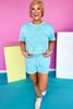 Aqua Blue Short Sleeve Slit Front Drawstring Waist Shorts Set *FINAL SALE*