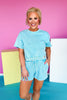 Aqua Blue Short Sleeve Slit Front Drawstring Waist Shorts Set *FINAL SALE*