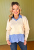 Cream Solid Knit Collared Long Sleeve Twofer Top