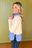 Cream Solid Knit Collared Long Sleeve Twofer Top