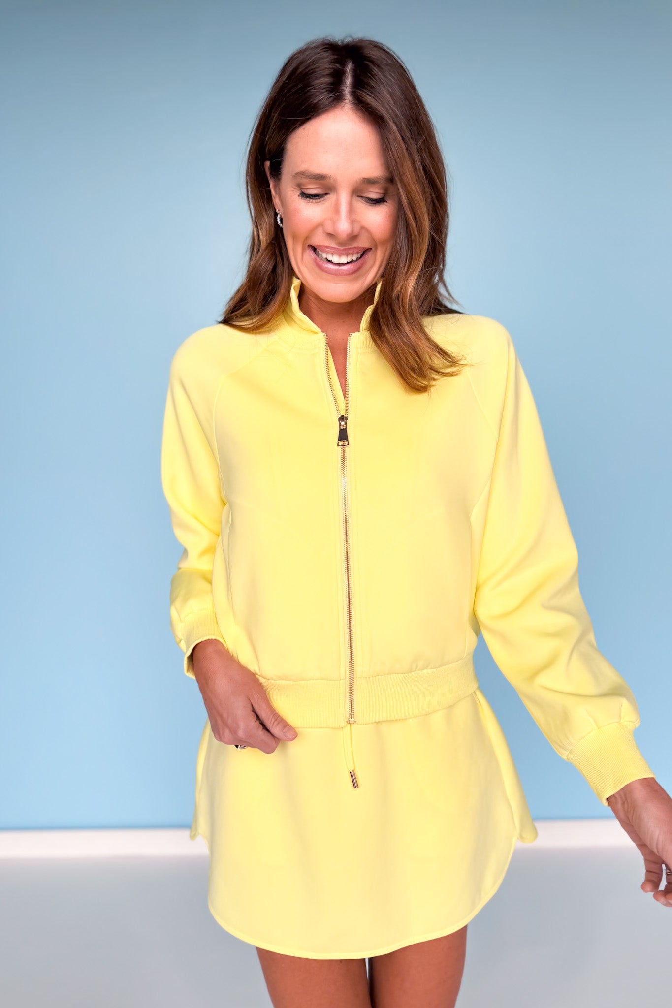 SSYS Evelyn Scuba Crew Neck Zip Jacket In Butter Yellow