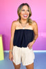 Black Strapless Neckline Bubble Hem Top