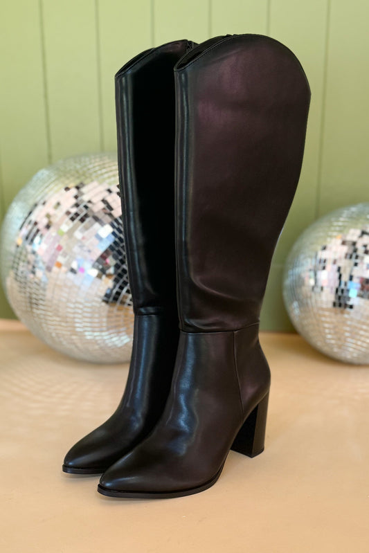 Black High Knee Heel Boots