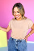 Taupe Dolman Short Sleeve Curved Hem Top *FINAL SALE*