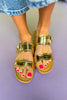 Gold Scallop Double Strap Buckle Sandals