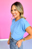 Blue Dolman Short Sleeve Curved Hem Top *FINAL SALE*