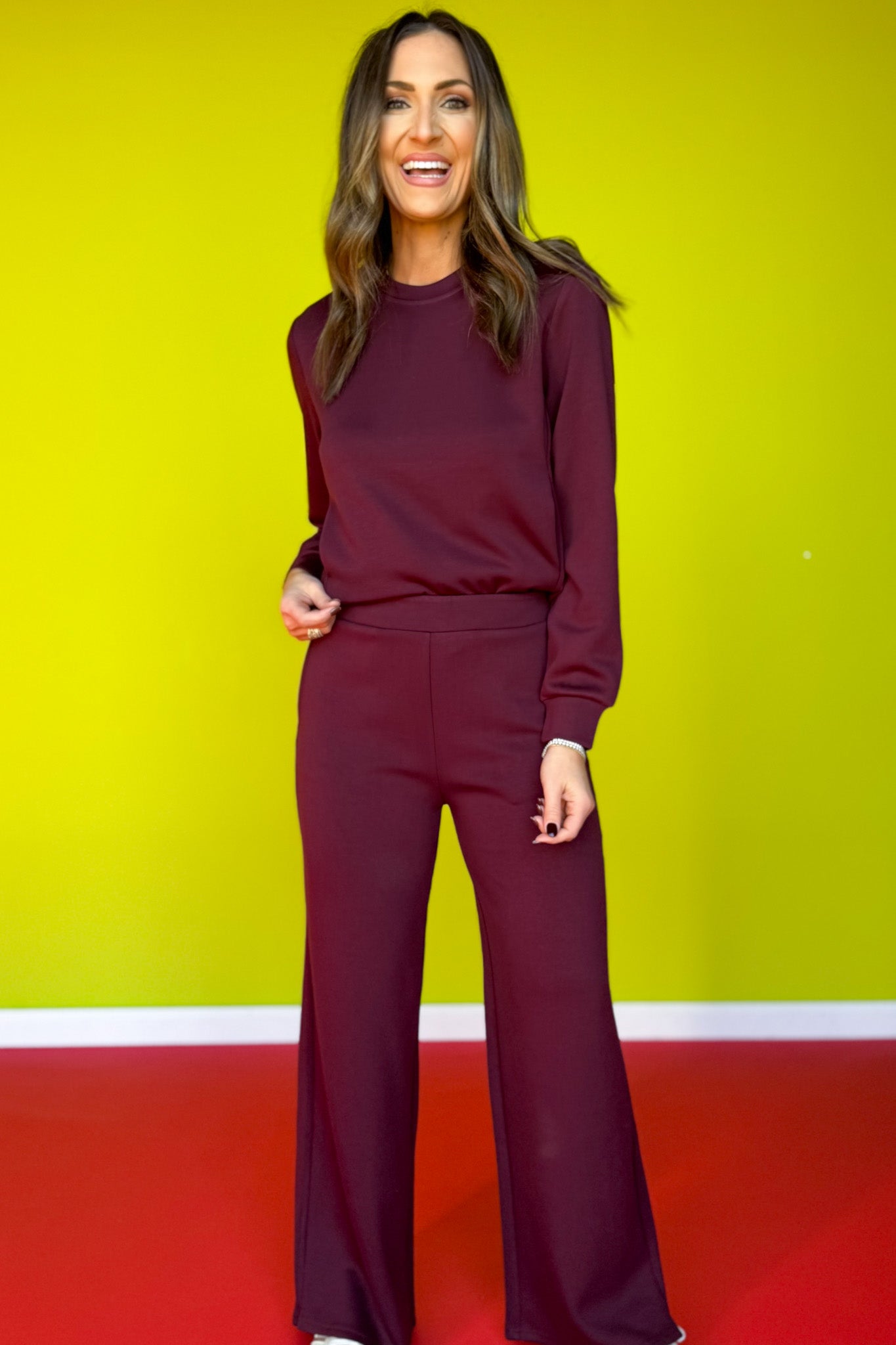 SSYS Flat Front Air Wide Leg Pants In Maroon *FINAL SALE*