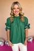 Hunter Green Frill Neck Self Tie Detail Sleeve Top, green top, bow detail, must have top, must have style, fall style, fall fashion, elevated style, elevated top, mom style, shop style your senses by mallory fitzsimmons, ssys by mallory fitzsimmons