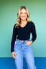 SSYS Ribbed V Neck Long Sleeve Top In Black