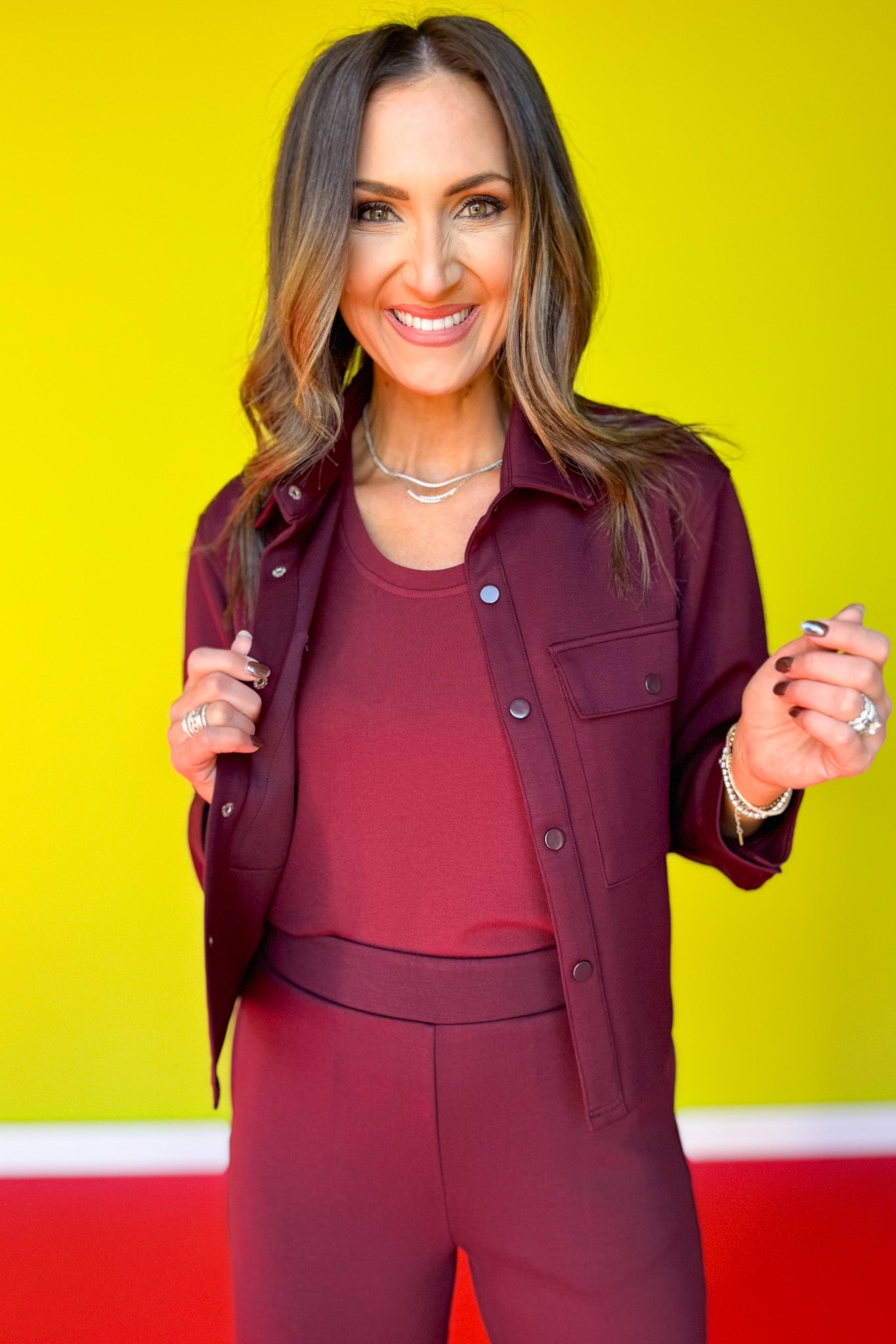 SSYS Liv Cropped Air Shacket In Maroon *FINAL SALE*