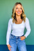 SSYS Ribbed U Neck Long Sleeve Top In White