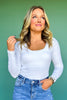 SSYS Ribbed U Neck Long Sleeve Top In White