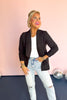 Black Shawl Collar Open Shirred Sleeve Blazer Jacket *FINAL SALE*