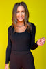 SSYS Long Sleeve U Neck Fleece Lined Bra Top In Black *FINAL SALE*
