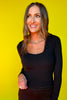 SSYS Long Sleeve U Neck Fleece Lined Bra Top In Black *FINAL SALE*