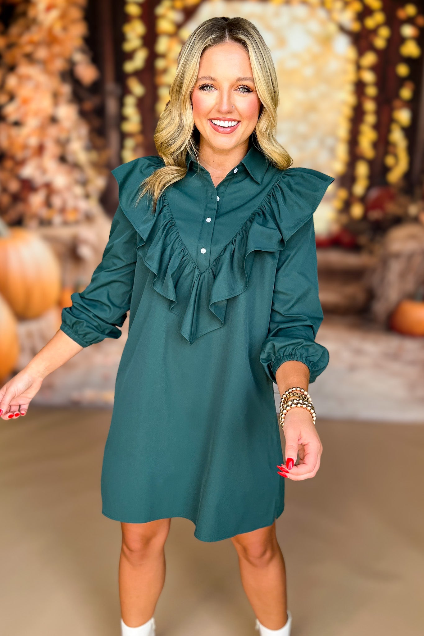 SSYS The Finley Ruffle Detail Dress In Emerald