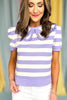 SSYS Short Sleeve Pippa Striped Peter Pan Collar Top In Lilac, ruffle trimmed collar, unique silhouette, spring, work top, church top, exclusive design, ssys by mallory fitzsimmons