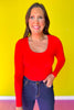 SSYS Ribbed U Neck Long Sleeve Top In Red