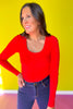 SSYS Ribbed U Neck Long Sleeve Top In Red