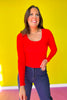 SSYS Ribbed U Neck Long Sleeve Top In Red