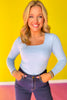 SSYS Ribbed Square Neck Long Sleeve Top In Blue