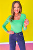 SSYS Ribbed Square Neck Long Sleeve Top In Green