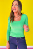 SSYS Ribbed Square Neck Long Sleeve Top In Green