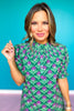 SSYS Maren Smocked Short Sleeve Dress In Green Tulip