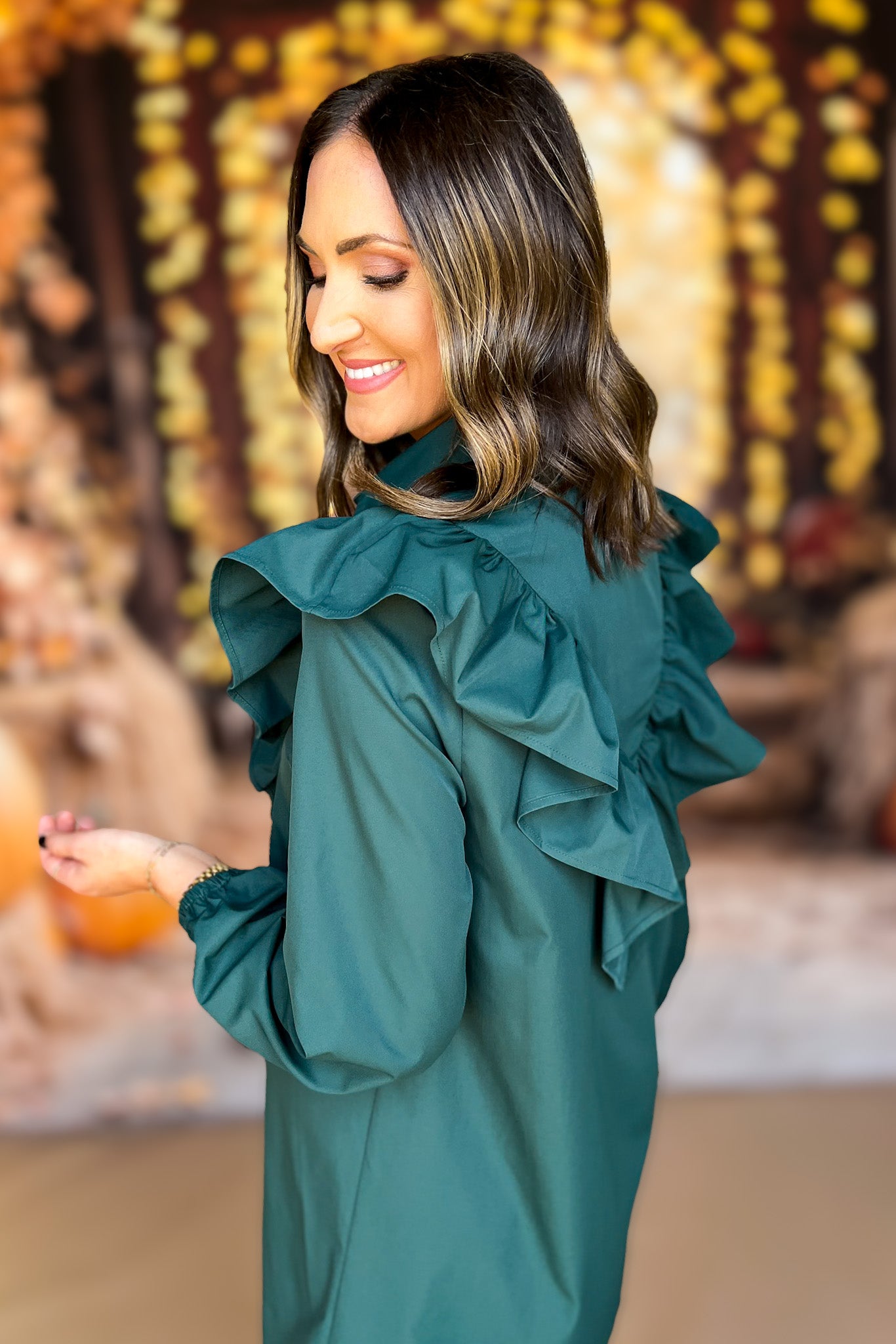 SSYS The Finley Ruffle Detail Dress In Emerald