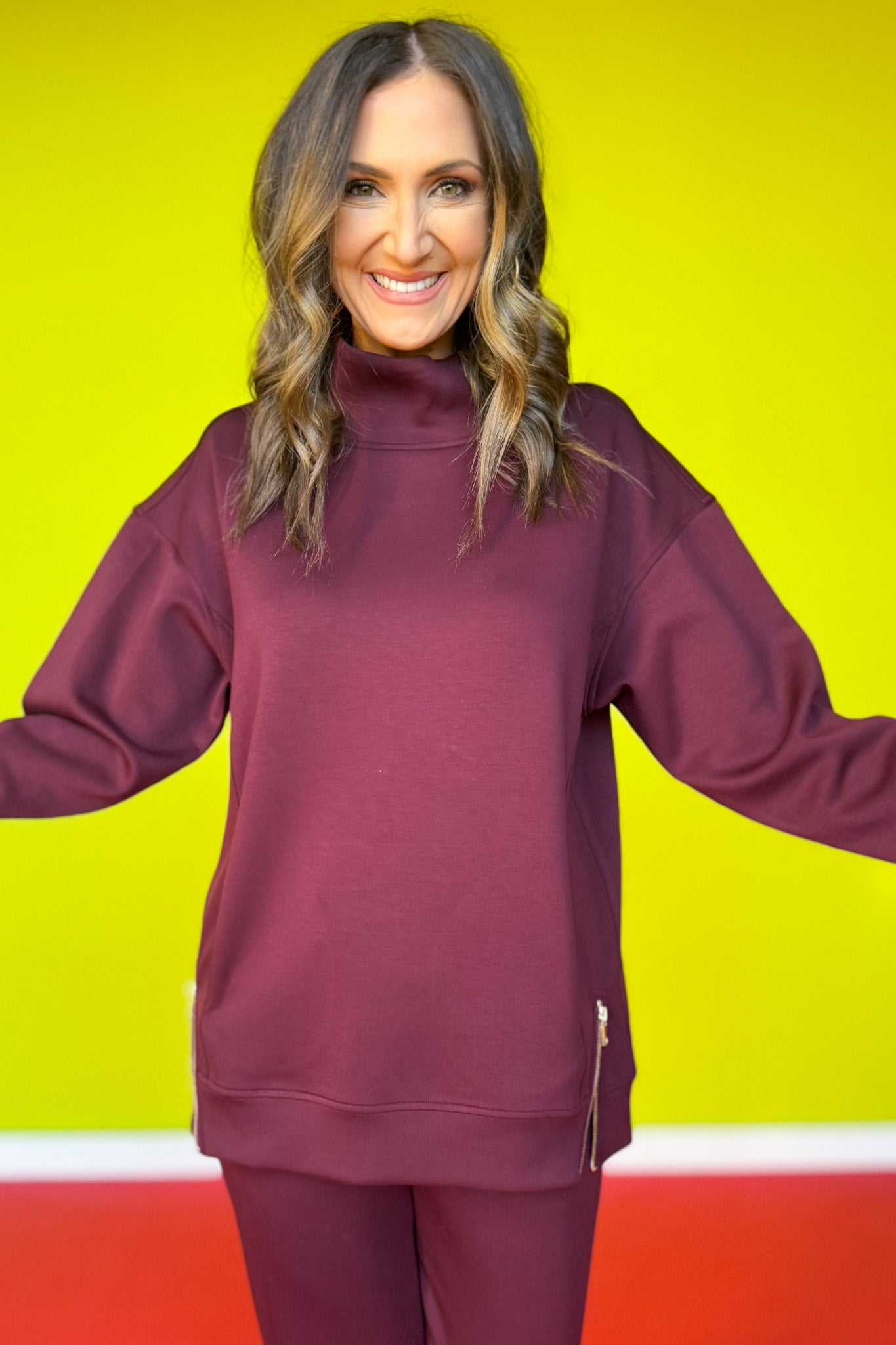 SSYS Gigi Air Mock Neck Pullover In Maroon *FINAL SALE*