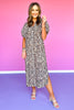 Animal Print Dolman Short Sleeve Smocked Midi Dress