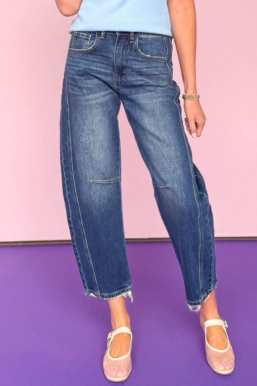 Vervet High Rise Dark Wash Full Length Barrel Jeans