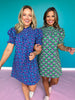 SSYS Maren Smocked Short Sleeve Dress In Green Tulip