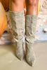 Beige Faux Suede Pointy Toe Kitten Heel Boots