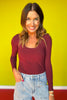 SSYS Long Sleeve U Neck Fleece Lined Bra Top In Maroon *FINAL SALE*