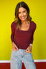 SSYS Long Sleeve U Neck Fleece Lined Bra Top In Maroon *FINAL SALE*