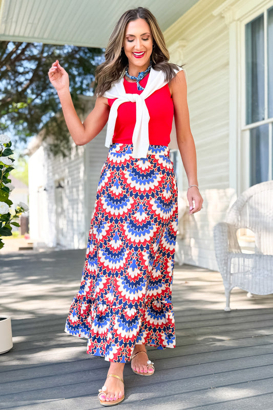 SSYS Daisy One Tier Maxi Skirt In Red Bunting