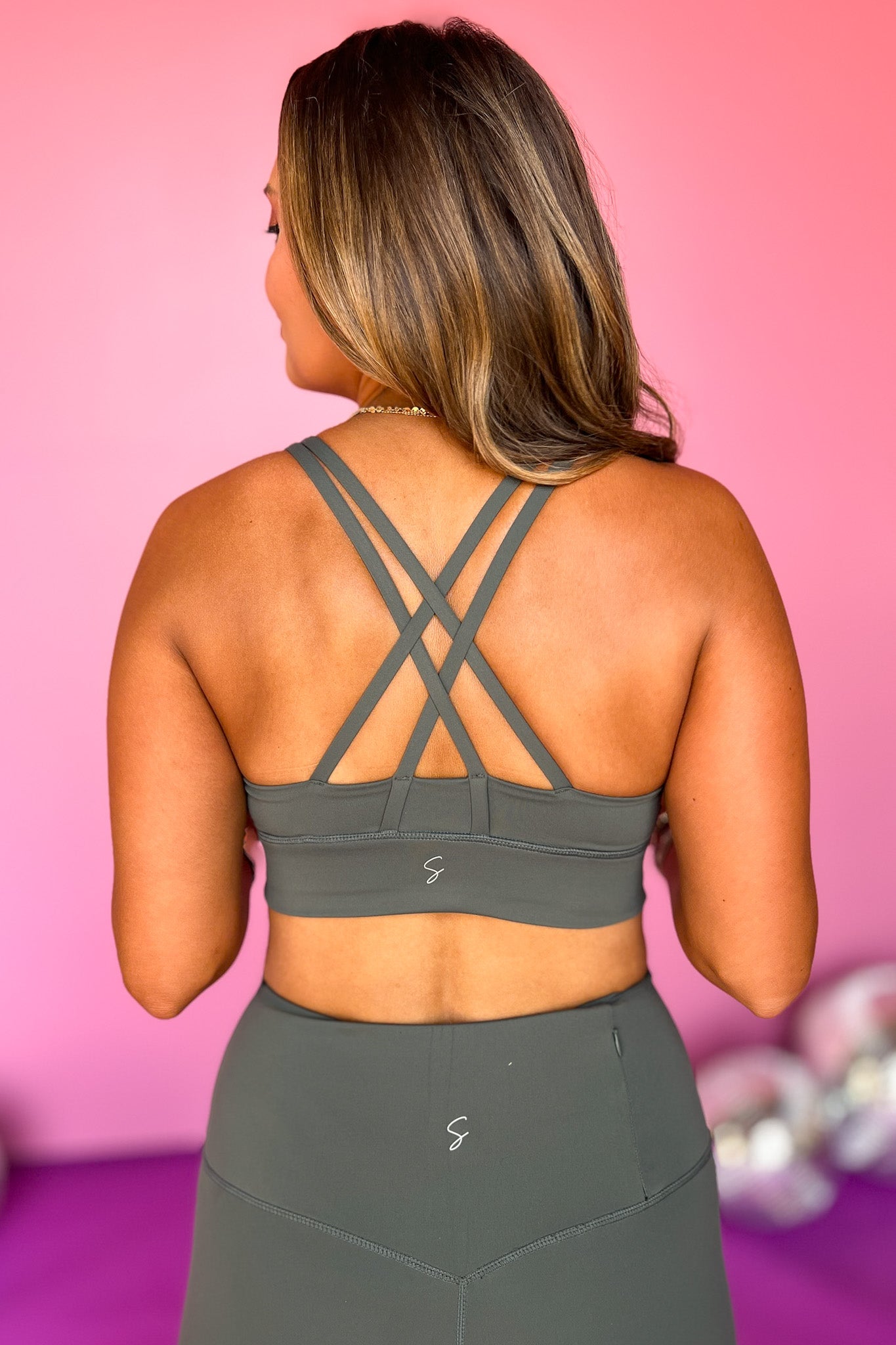  SSYS Spruce Green Butter Criss Cross Back Sports Bra,  ssys athleisure, ssys active, sports bra, athleisure, activewear, must have, mom style, active style, ssys by mallory fitzsimmons