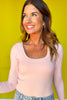 SSYS Long Sleeve U Neck Fleece Lined Bra Top In Blush *FINAL SALE*