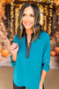 SSYS The Rose Faux Leather Trim Top In Teal