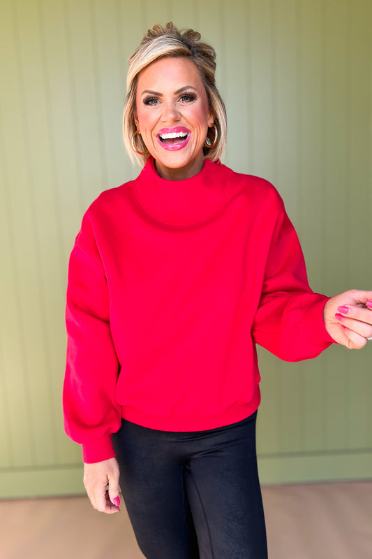 SSYS Wesley Mock Neck Pullover In Red