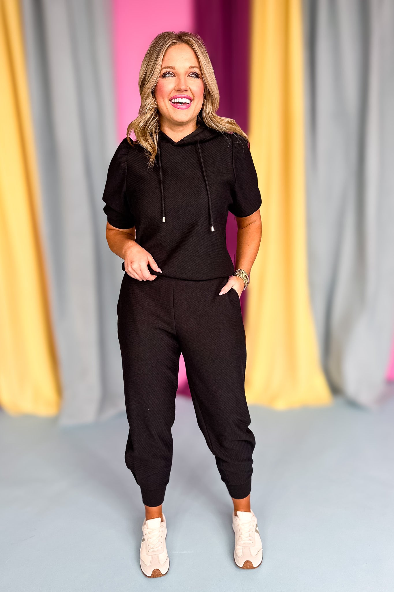 SSYS Sophie Ribbed Quilted Joggers In Black, stretchy waistband, pockets, lounge wear, comfortable, everyday wear, airport outfit, spring, spring break, exclusive design, ssys by mallory fitzsimmons