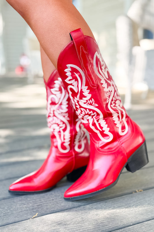 Red Western Stitch Embroidery Boots
