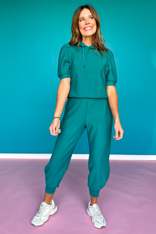 SSYS Sophie Ribbed Quilted Joggers In Dark Teal