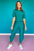 SSYS Sophie Puff Sleeve Ribbed Quilted Hoodie Top In Dark Teal
