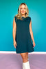 SSYS Vivian Solid Lightweight Air Shoulder Pad Dress In Dark Teal