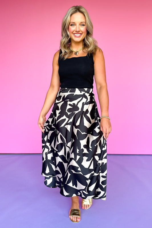 Black Print Midi Skirt