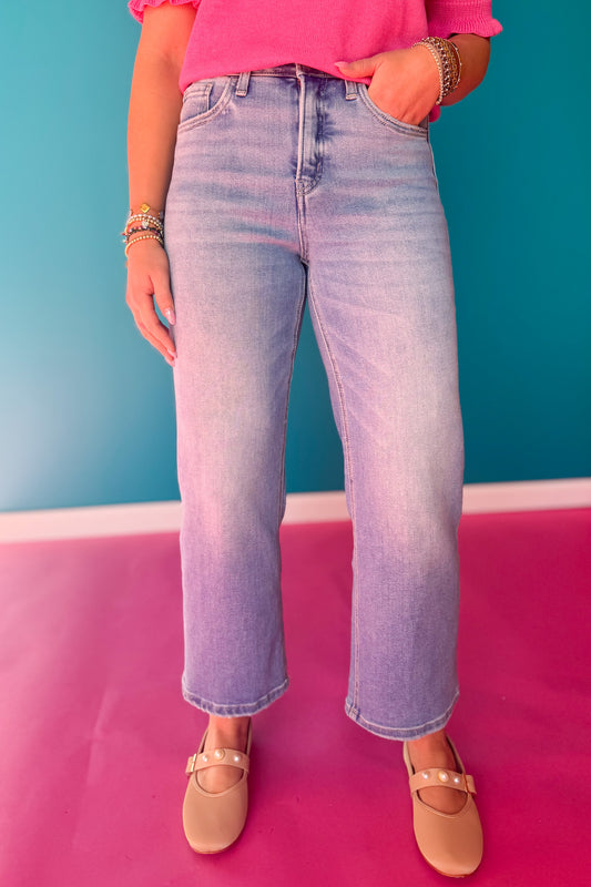 Lovervet By Vervet Tummy Control High Rise Crop Wide Leg Jeans