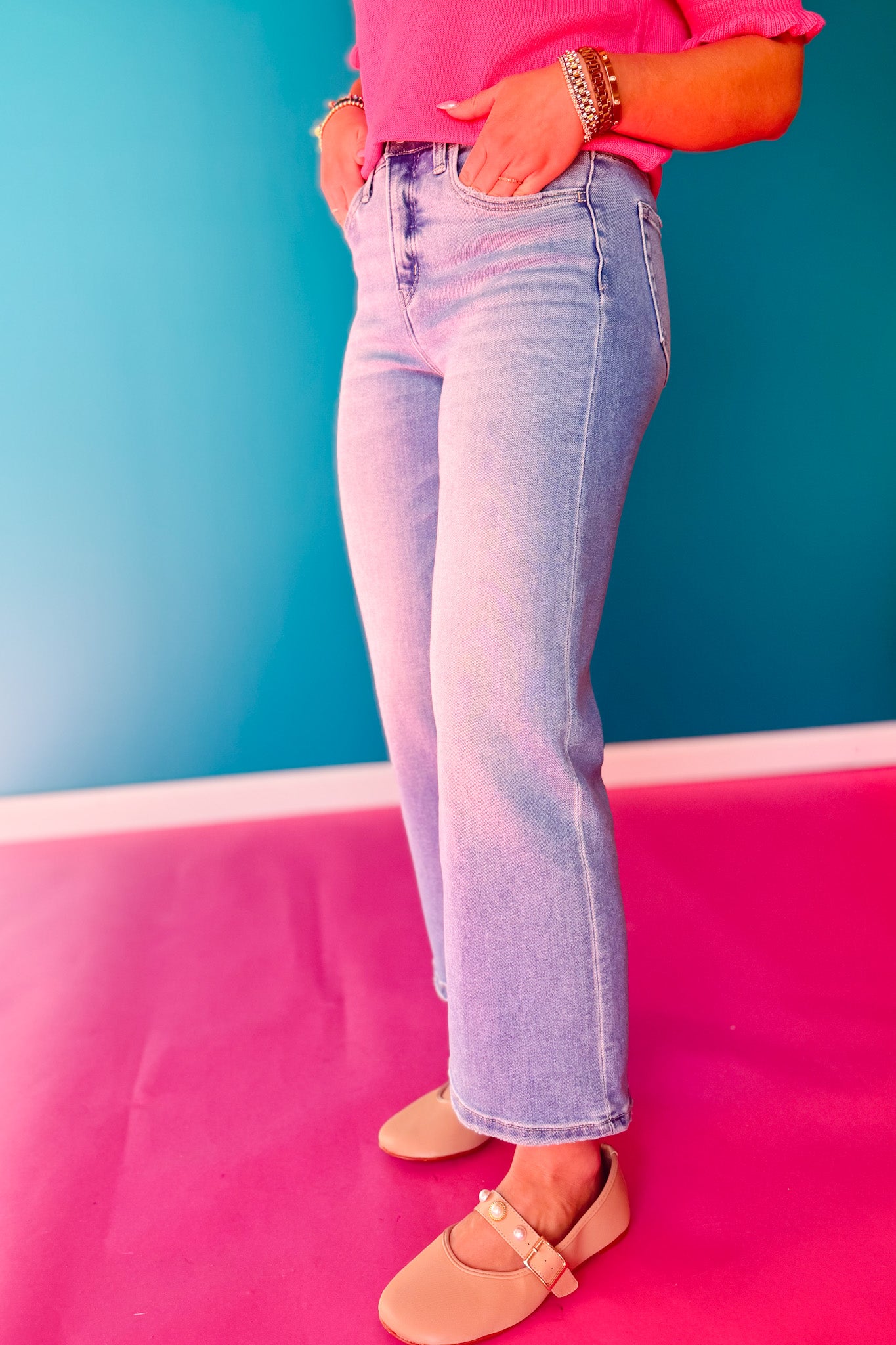 Lovervet By Vervet Tummy Control High Rise Crop Wide Leg Jeans
