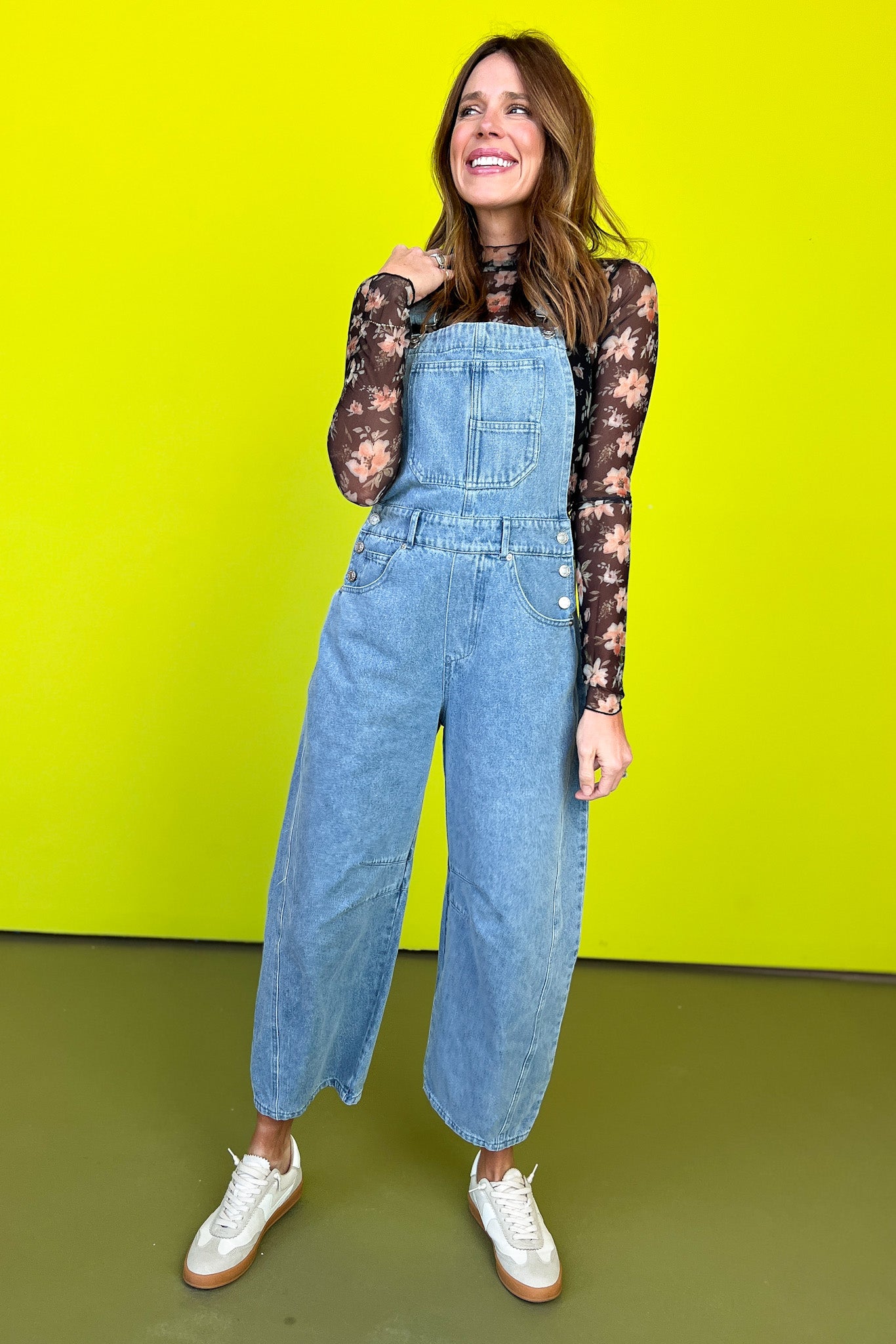 Denim Washed Barrel Overall Jumpsuit